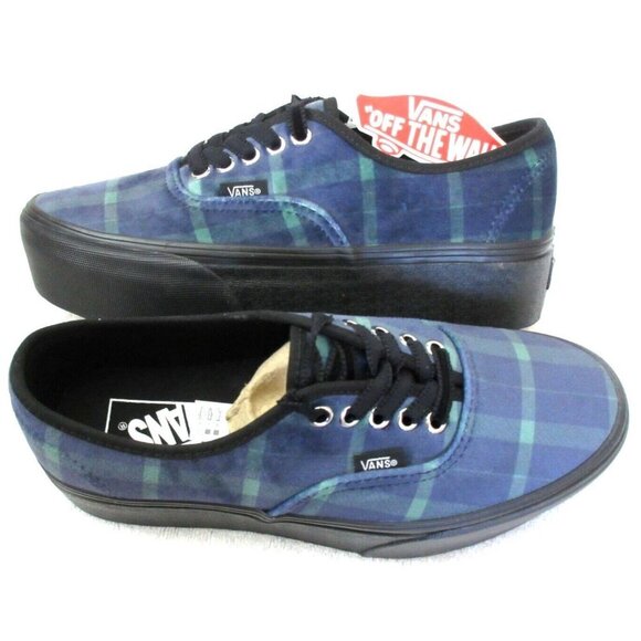 Vans Women's Authentic Stacked Velvet Plaid Green Black Platform Shoes NIB - Picture 3 of 5